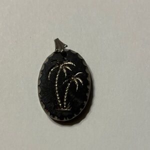 Palm Trees on Vintage German Crystal Intaglio Pendant.